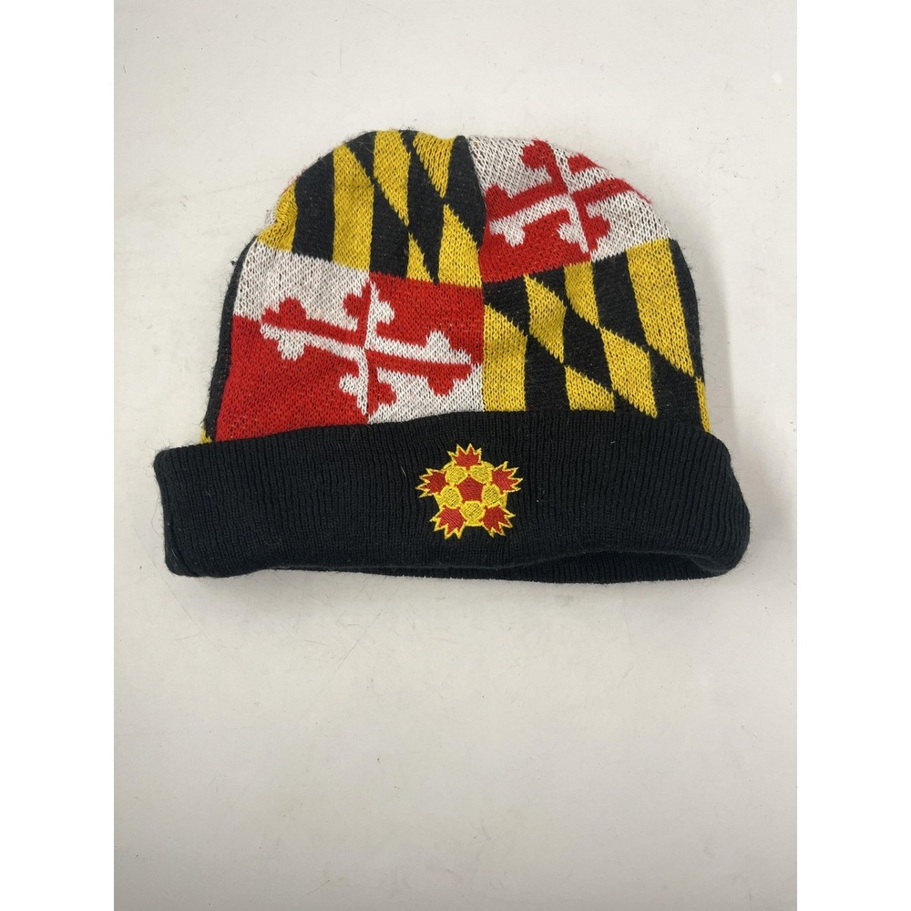 Maryland Flag Hat Beanie Knit Cuffed Black Red Yellow White Hitwear Mens Soccer